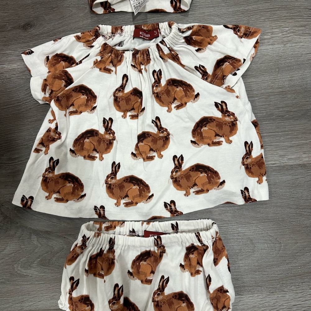 Like new Milkbarn Bunny Organic Cotton Dress & Bloomer Set + head band